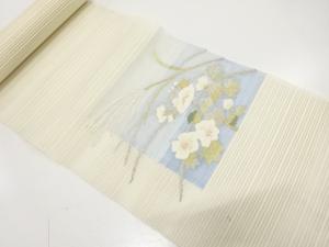 アンティーク　絽綴れ　芙蓉に芒模様織り出し　名古屋帯地反物